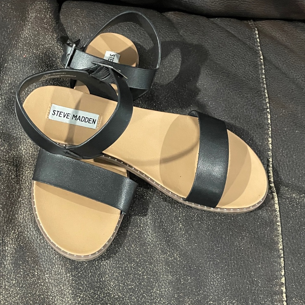 Steve Madden Black Ankle-Strap Flat Sandals